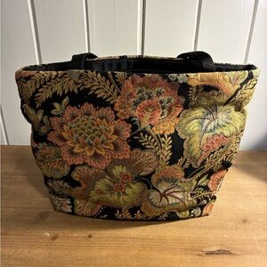 Vintage Bohemian tapestry Floral Tote Bag in Black and Autumn Shades